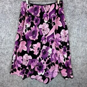 B.I.Y.A.Y.C.D.A Skirt‎ Womens XL Purple Black Floral Romantic Handkerchief Hem